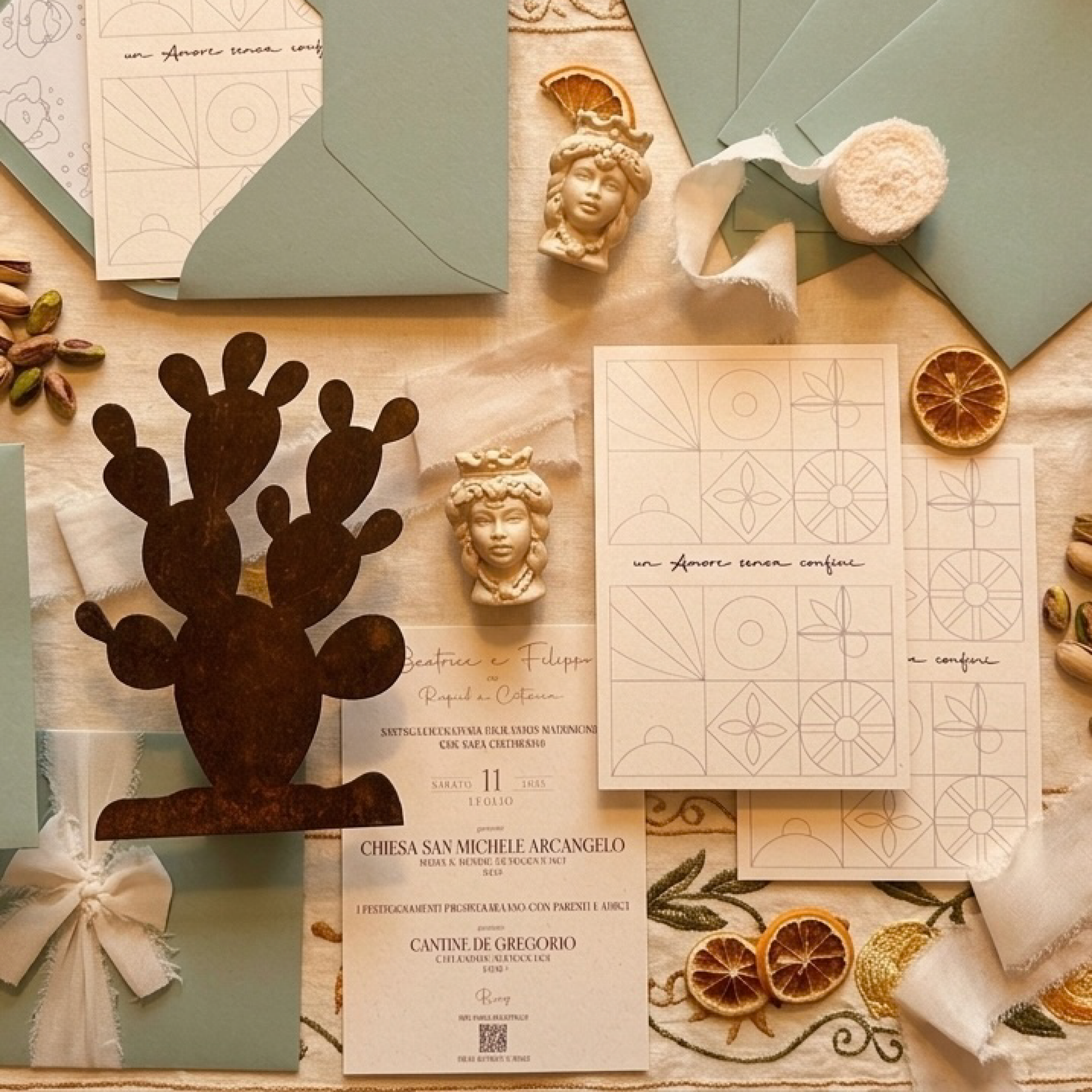 Progetti di wedding stationery con partecipazioni illustrate e dettagli botanici e agrumati
